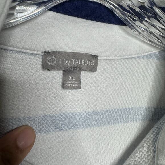 T by Talbots Striped Quarter Zip Pullover Sweatshirt XL Blue Green White Casual - Picture 6 of 10